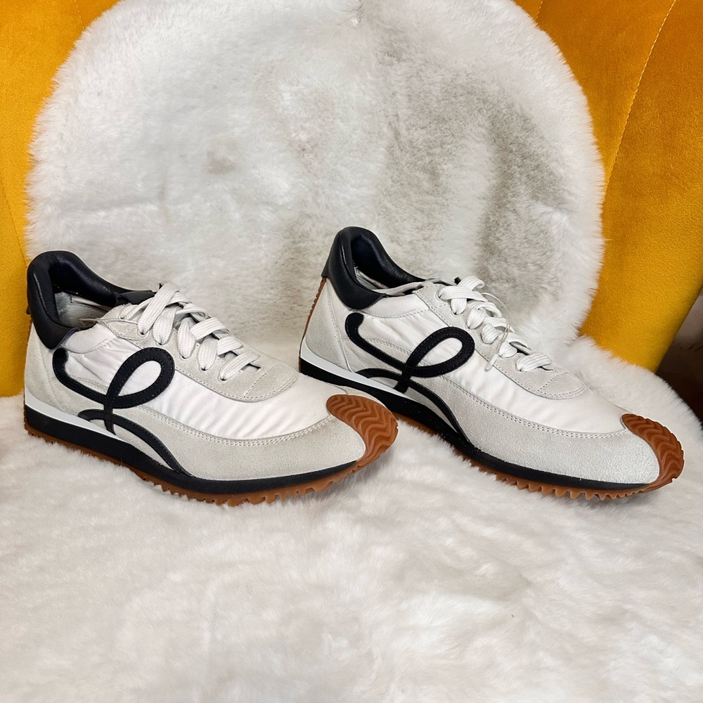 Loewe White and Black Men's Sneakers with Brown Soles